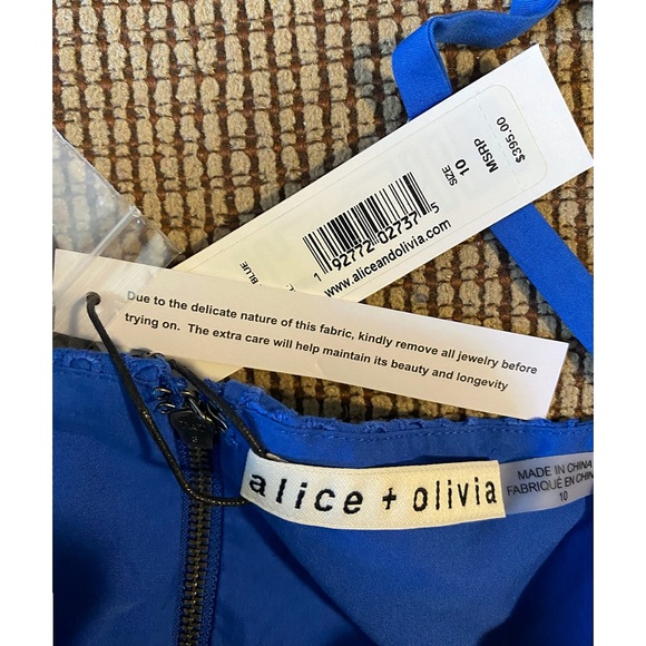 Alice + Olivia Nella Embroidered Blue Eyelet Flared Mini Dress - Picture 9 of 15